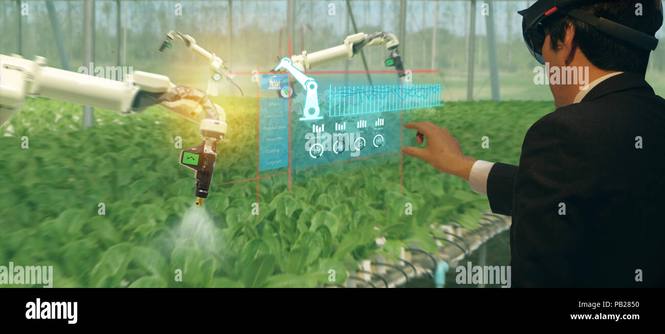 iot smart industry robot 4.0 agriculture concept,agronomist,farmer