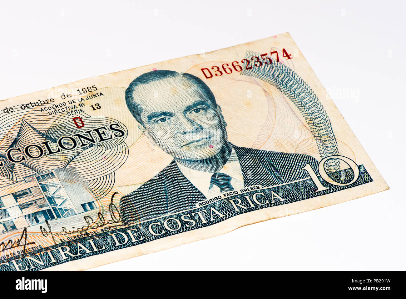 10 Costa Rican colones bank note. Colones is the national currency of