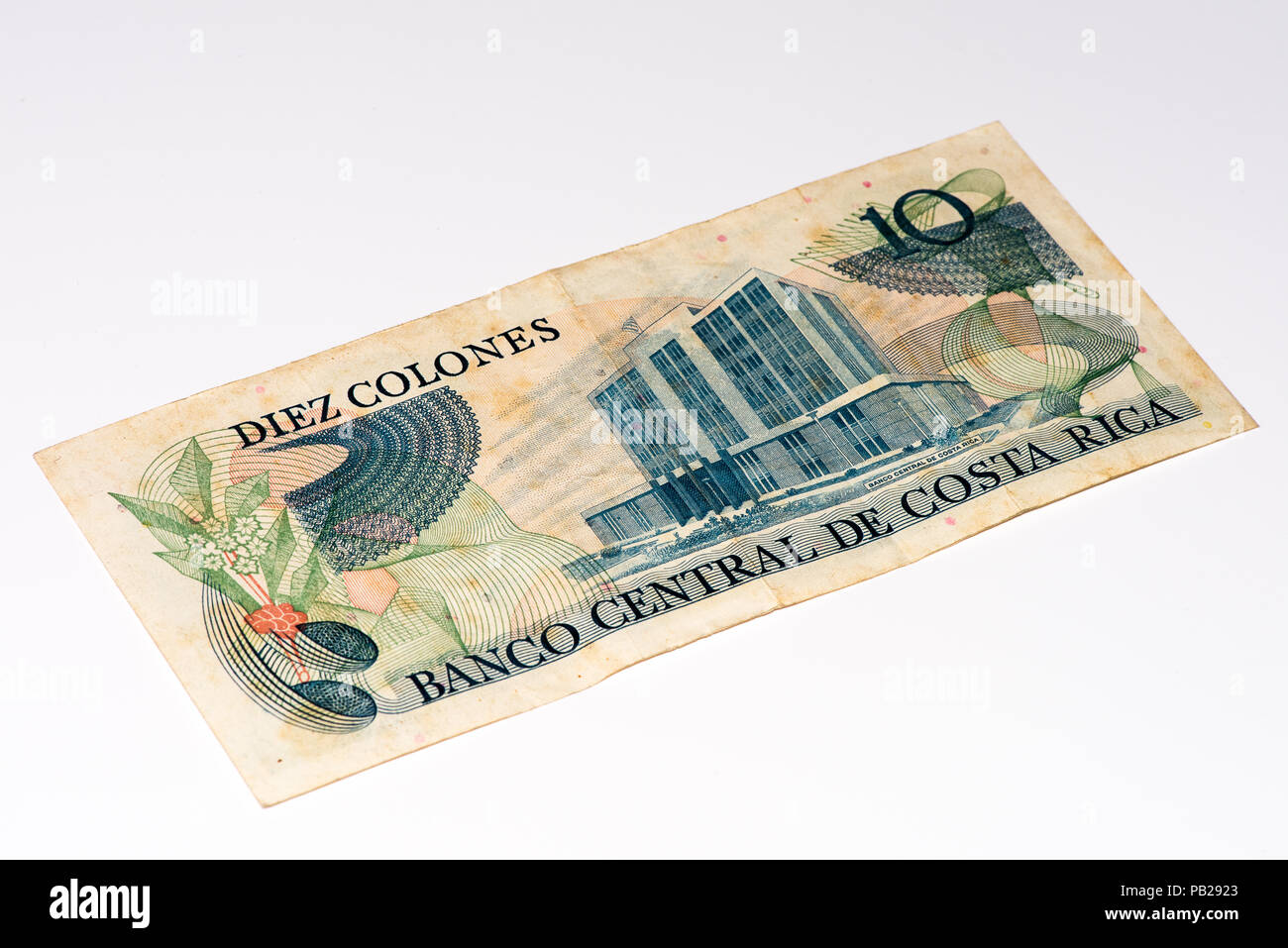 10 Costa Rican colones bank note. Colones is the national currency of