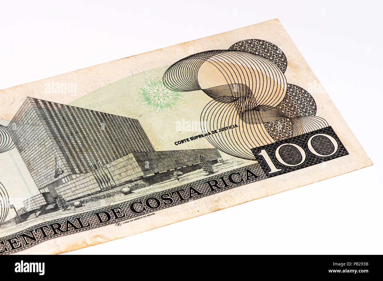 100 Costa Rican colones bank note. Colones is the national currency of