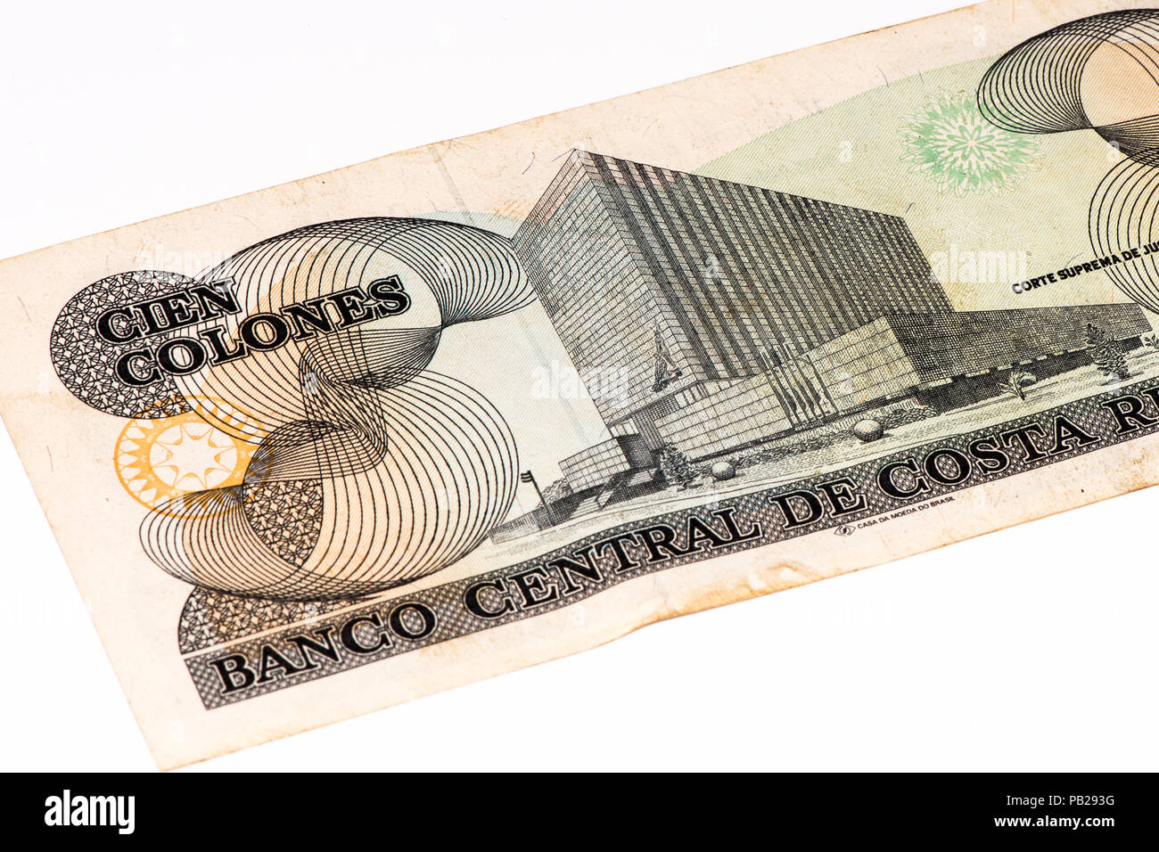 100 Costa Rican colones bank note. Colones is the national currency of