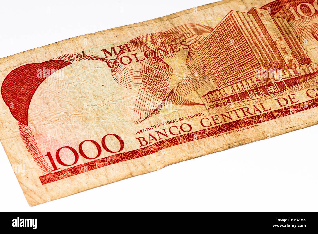 1000 Costa Rican colones bank note. Colones is the national currency of