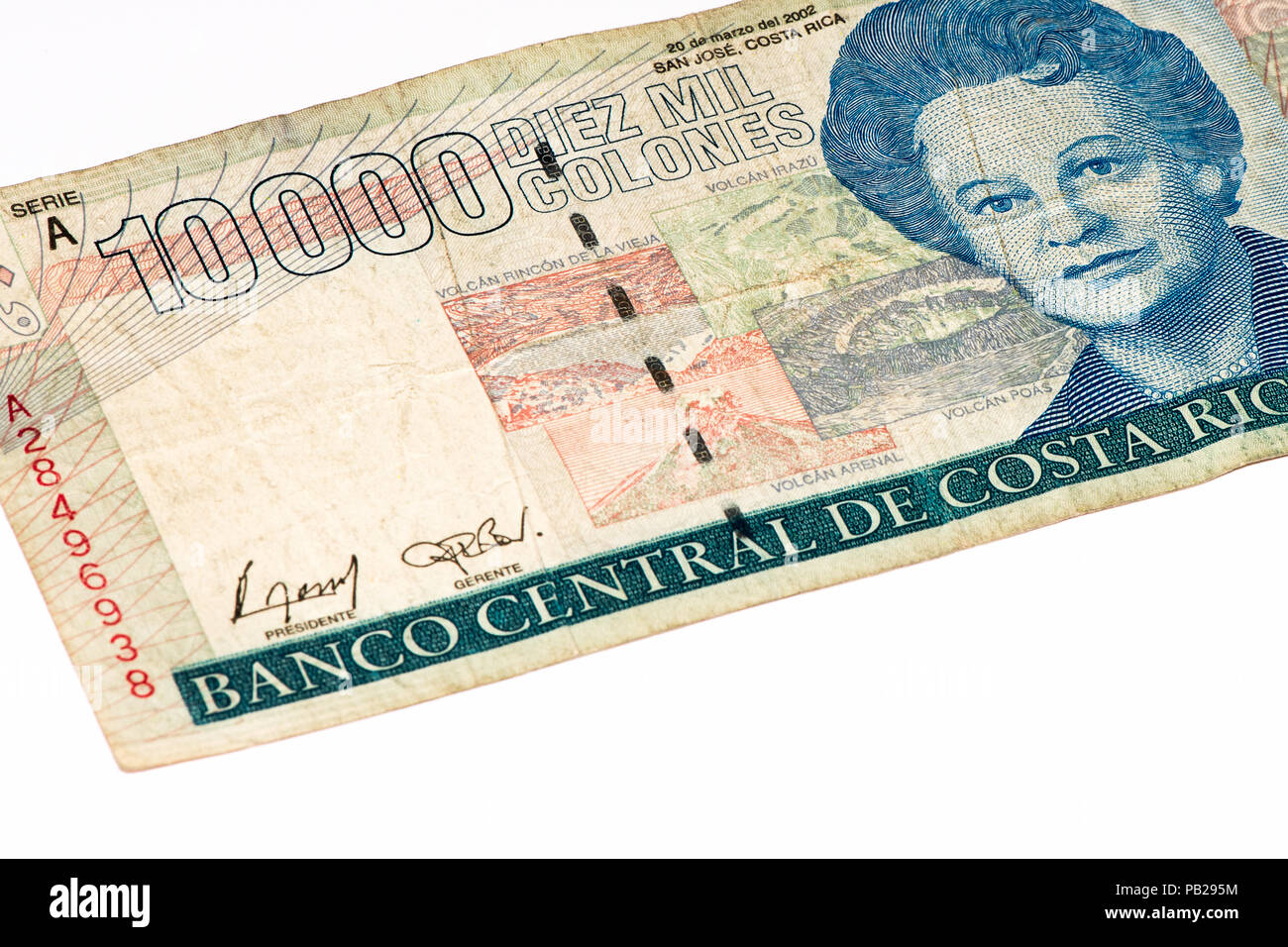 10000 Costa Rican colones bank note. Colones is the national currency