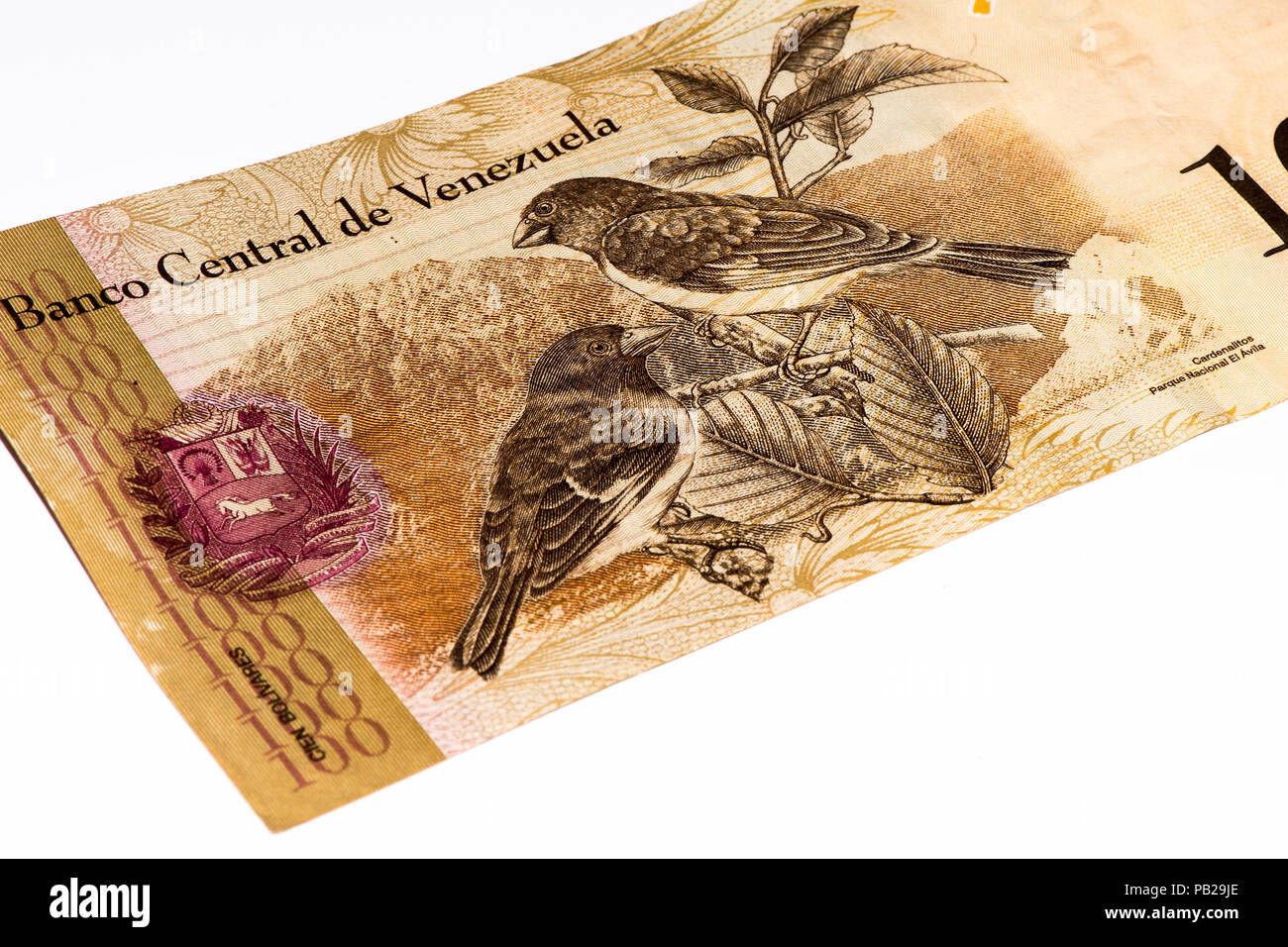 100 Venezuelan bolivares bank note. Bolivares fuertes is national