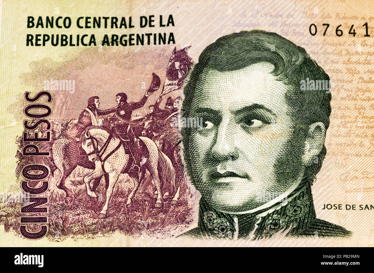 5 Argentinian peso bank note. Argentinian peso is the national currency