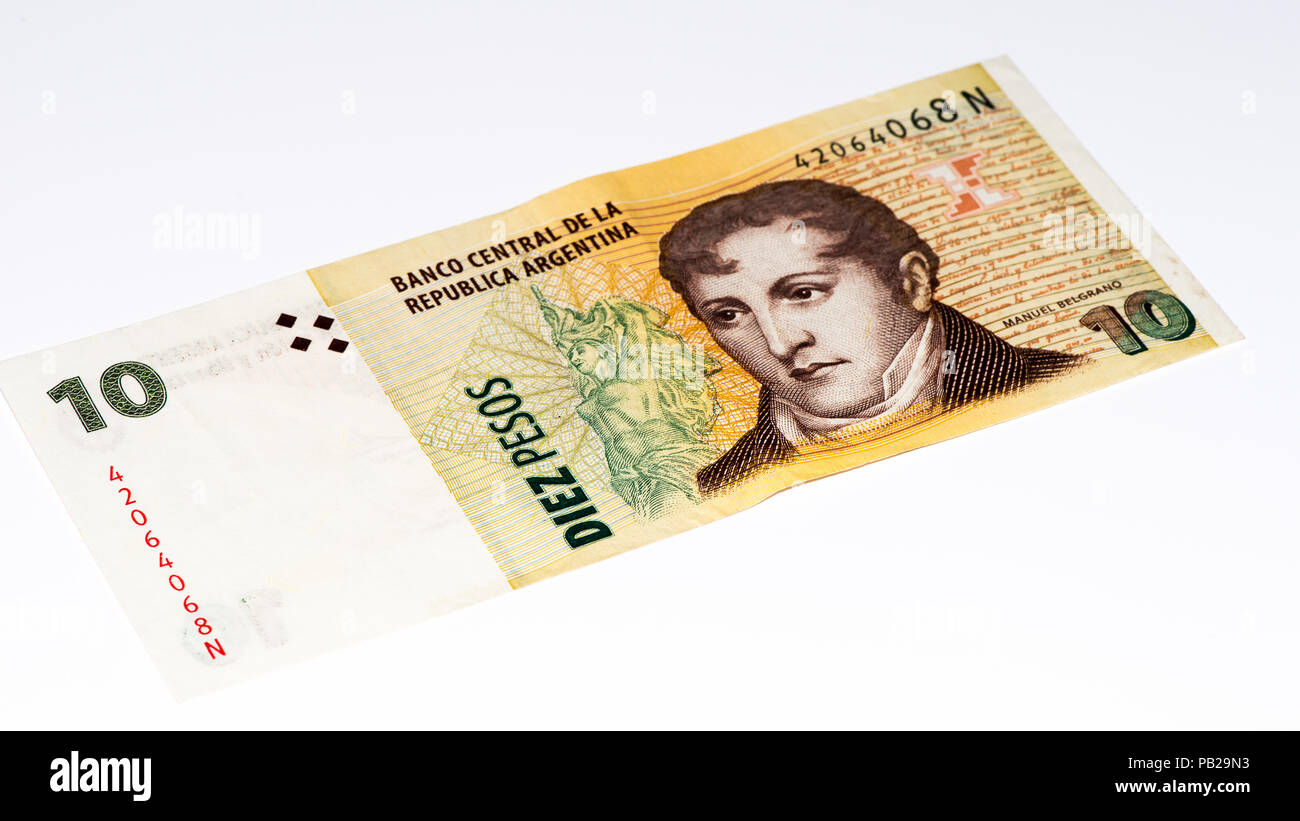 10 Argentinian peso bank note. Argentinian peso is the national