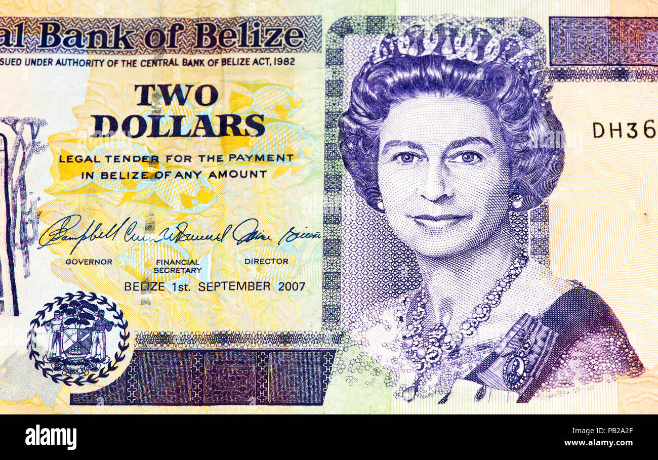 2 Belize dollars bank note. Belize dollar is the national currency of
