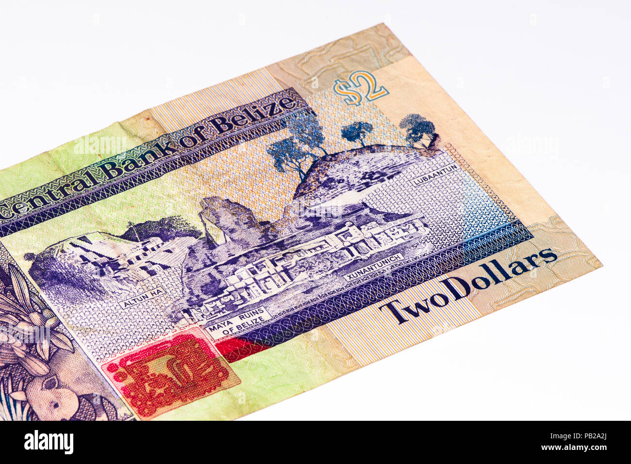 2 Belize dollars bank note. Belize dollar is the national currency of