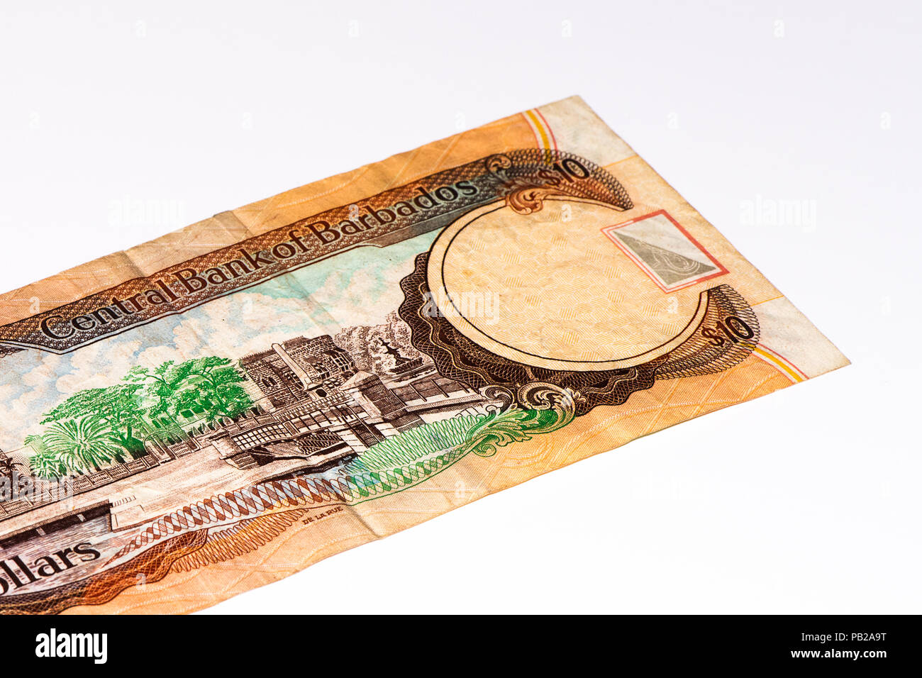 10 Barbadian dollar bank note. Barbadian dollars in the national ...