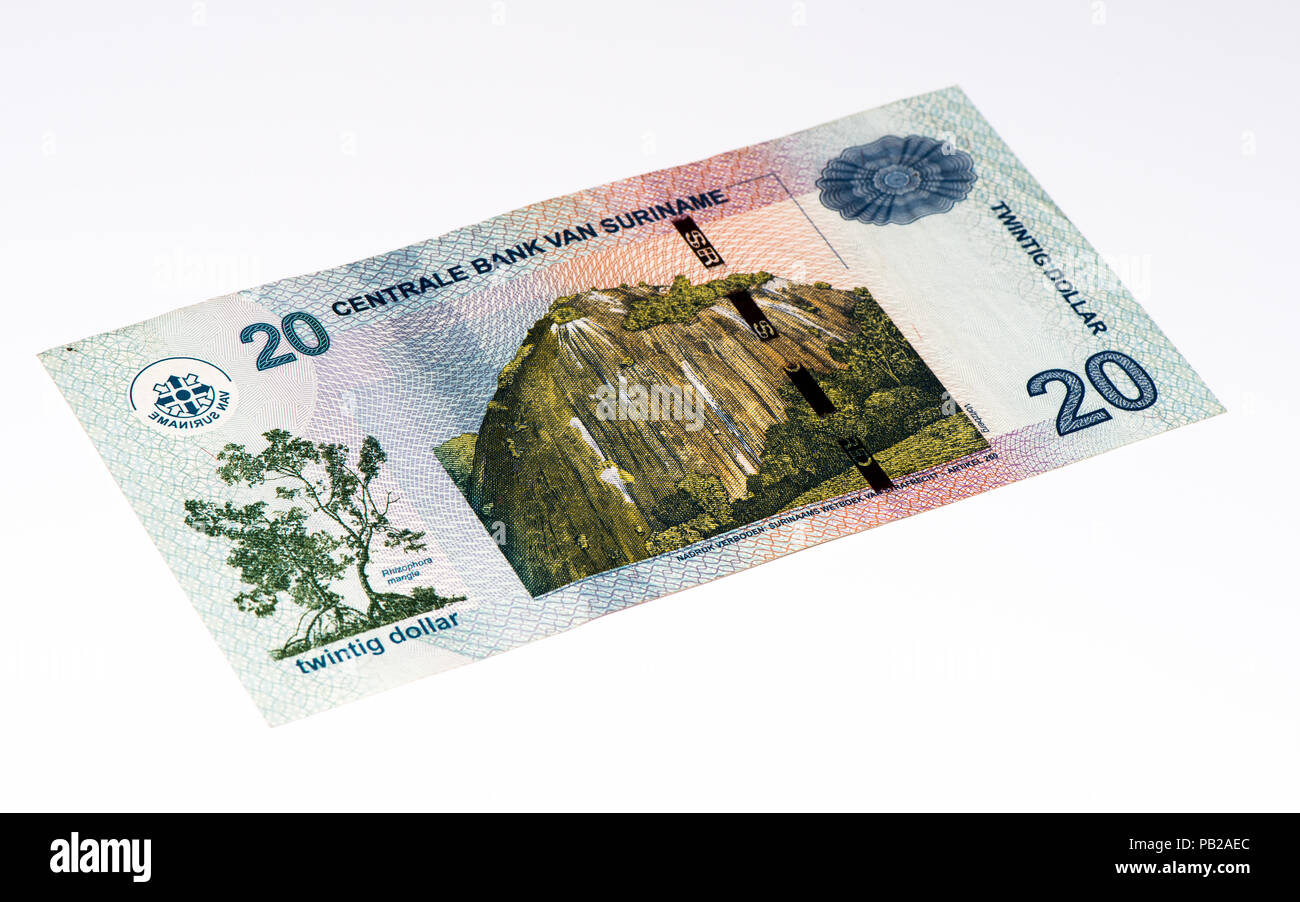 20 Surinamese dollar bank note. Surinamese dollar is the national