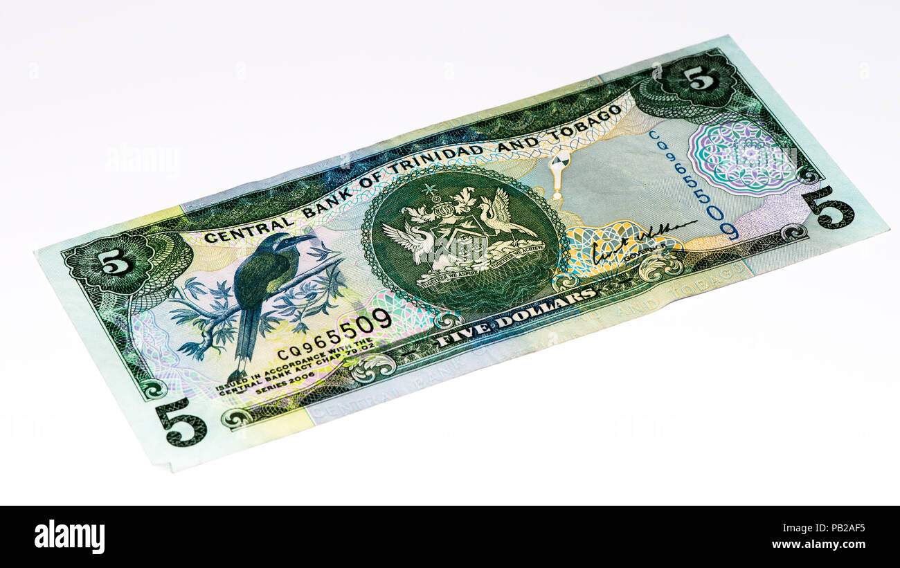 5 Trinidad and Tobago dollar bank note. Trinidad and Tobago is the