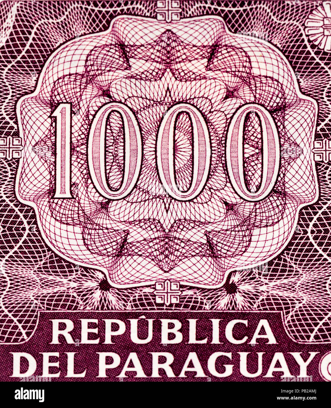 1000 Paraguyan guarani, the national currency of Paraguay Stock Photo