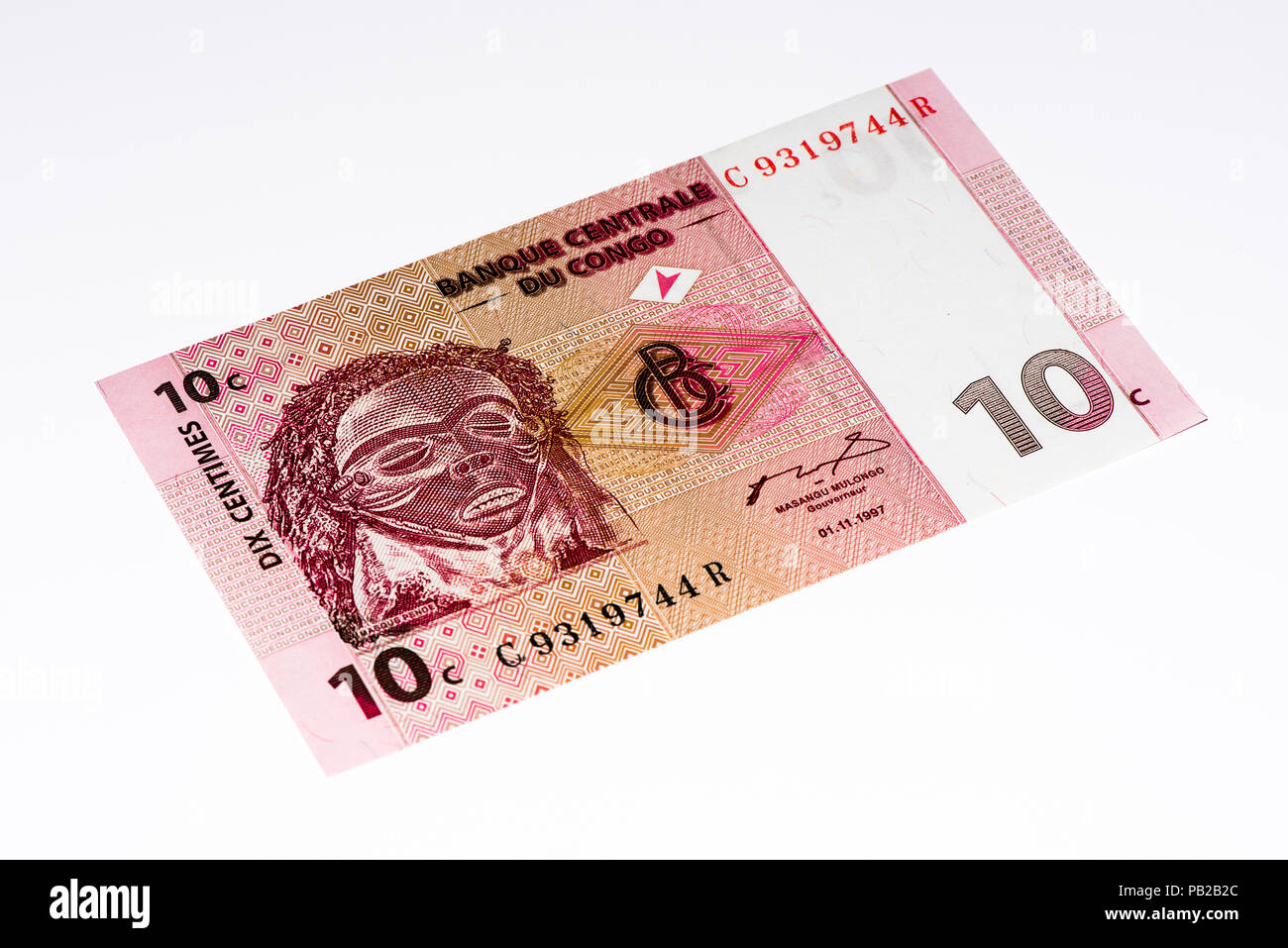 10 centimes bank note of Congo. Centimes is one of the currencies of