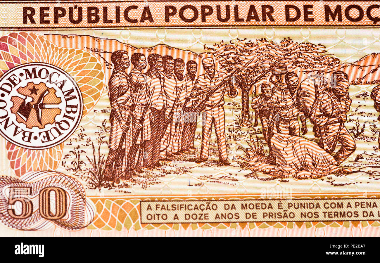 50 Mozambican metical bank note. Mozambican metical is the national