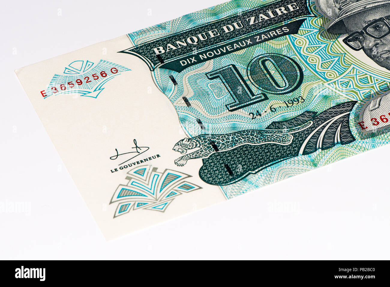 10 Zaire bank note. Zaire is the national currency of Zaire Stock Photo
