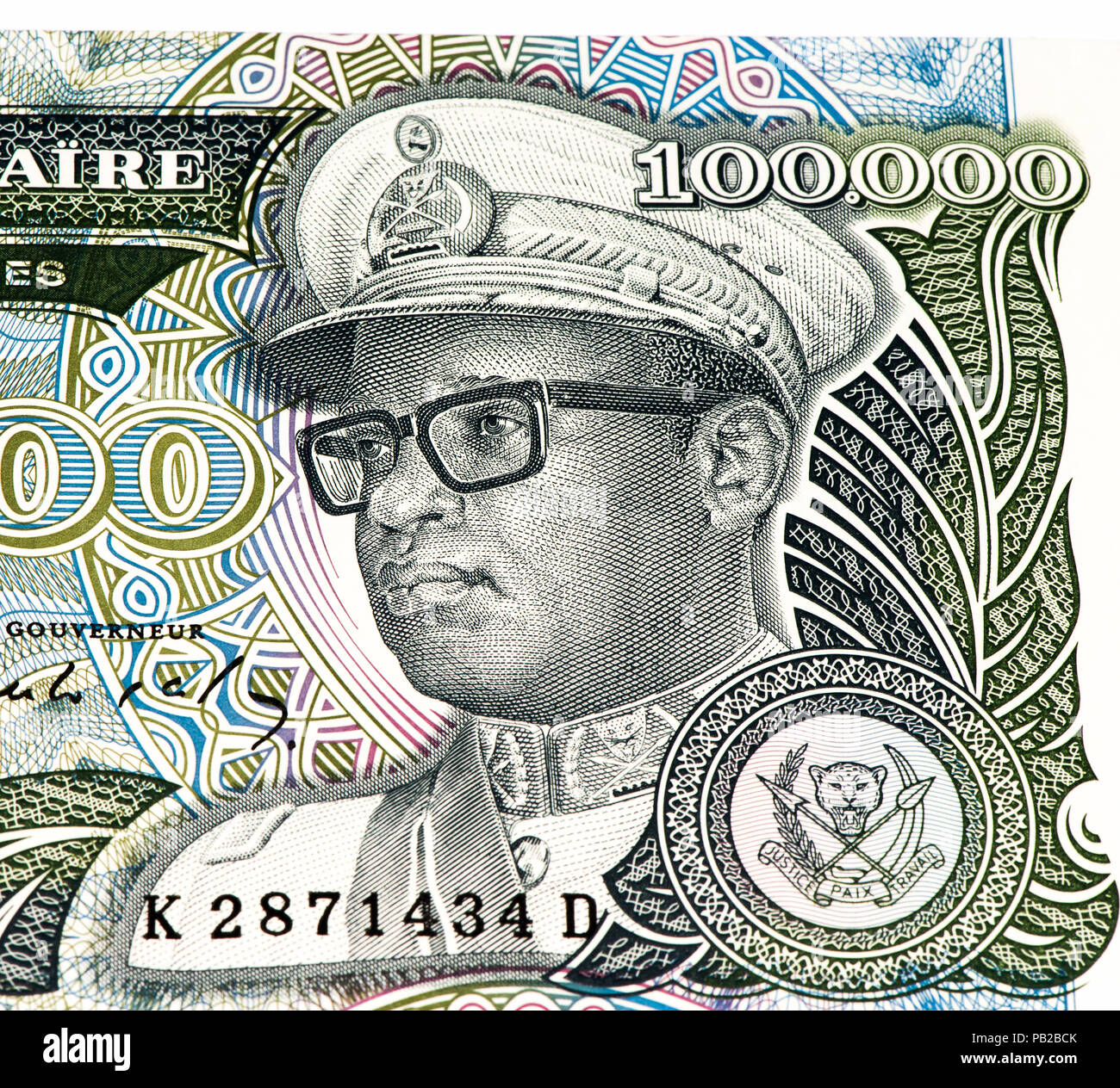 100000 Zaire bank note. Zaire is the national currency of Zaire Stock ...