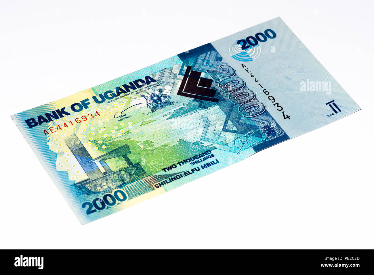 2000 Ugandan shillings bank note. Ugandan shilling is the national currency of Uganda Stock