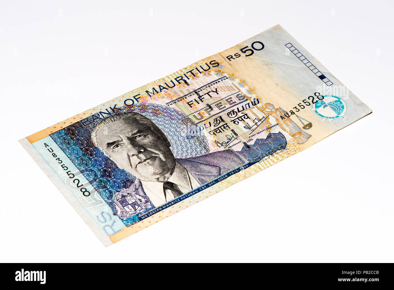 50 Mauritian rupees bank note. Mauritian rupee is the main currency of ...