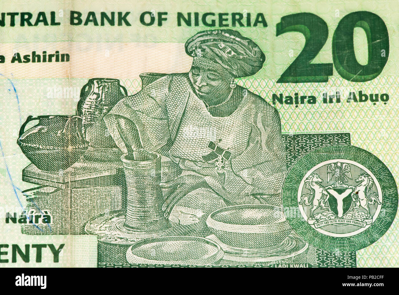 20 Nigerian naira bank note. Nigerian naira is the main currency of