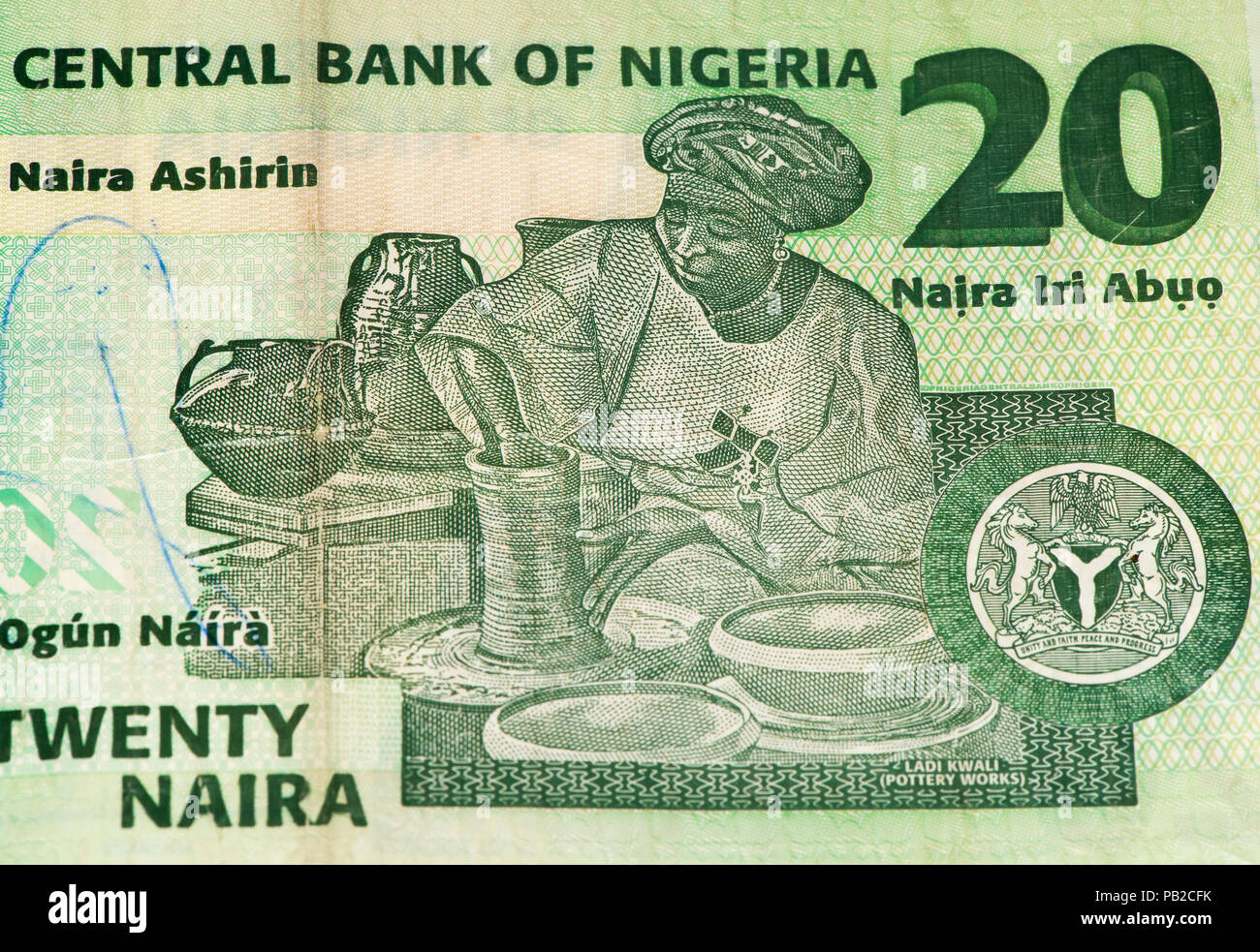 20 Nigerian naira bank note. Nigerian naira is the main currency of