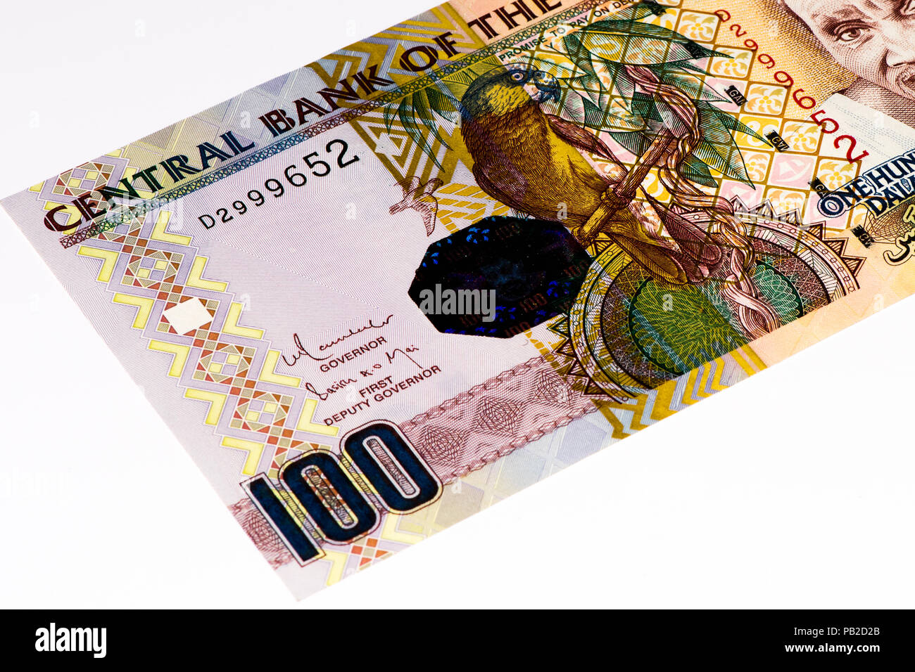 100 Gambian dalasi bank note. Gambian dalasi is the national currency