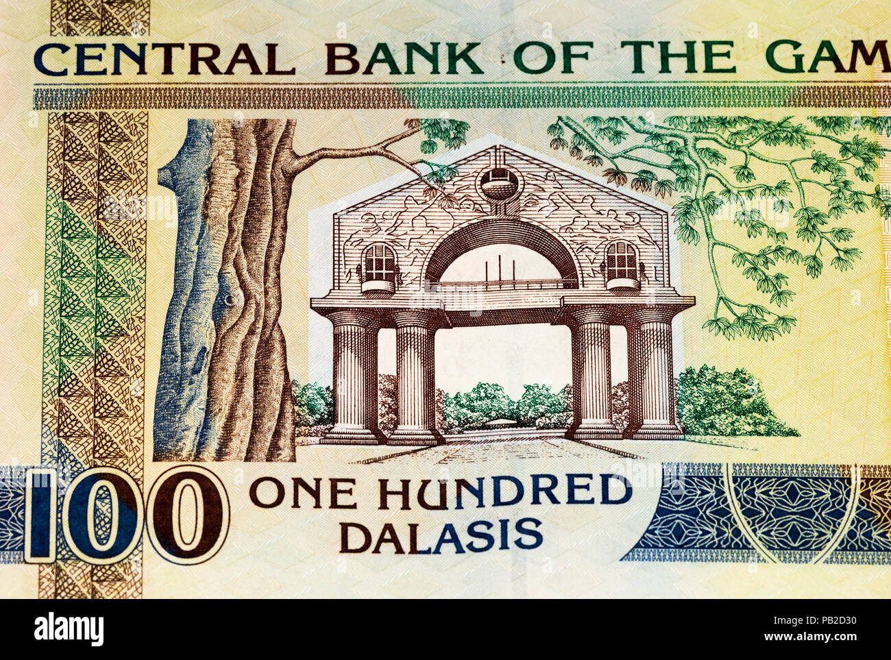 100 Gambian dalasi bank note. Gambian dalasi is the national currency