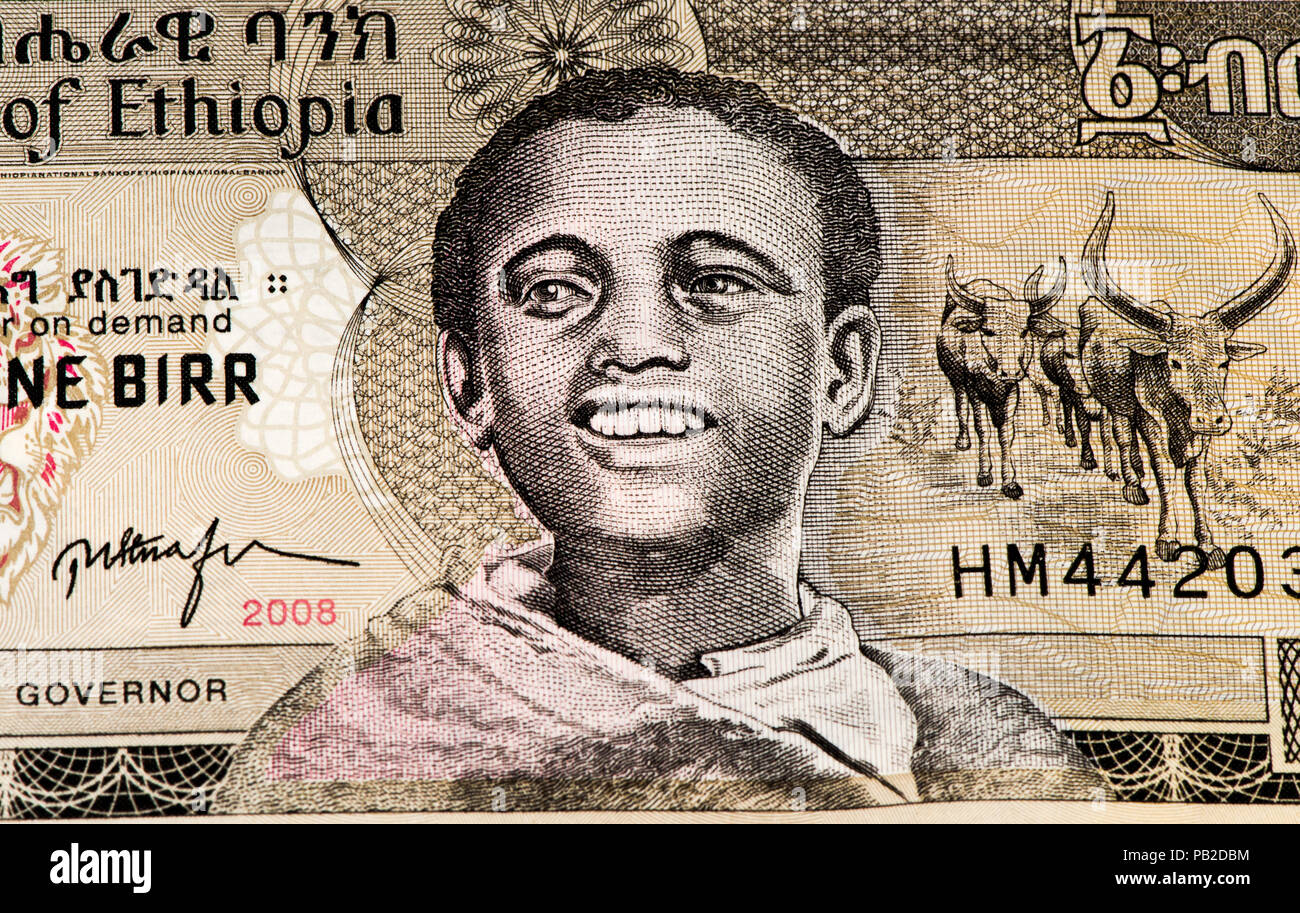 1 Ethiopian birr bank note. Birr is the national currency of Ethiopia