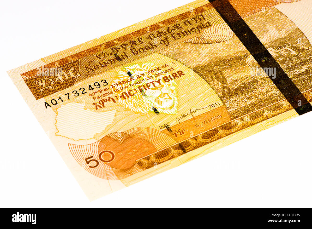 50 Ethiopian birr bank note. Birr is the national currency of Ethiopia