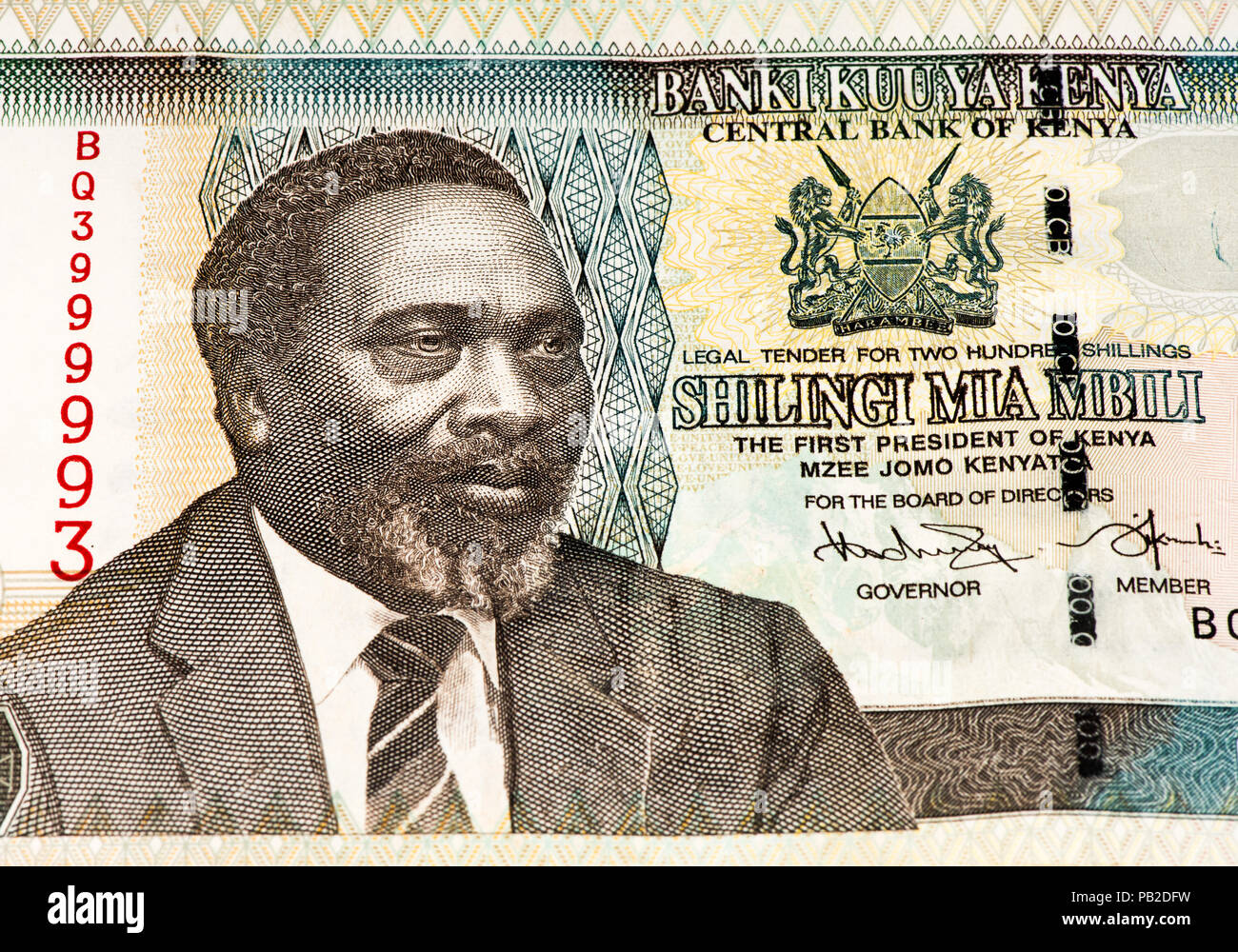 200 Kenyan shillings bank note of Kenya. Kenyan shilling is the national currency of Kenya Stock