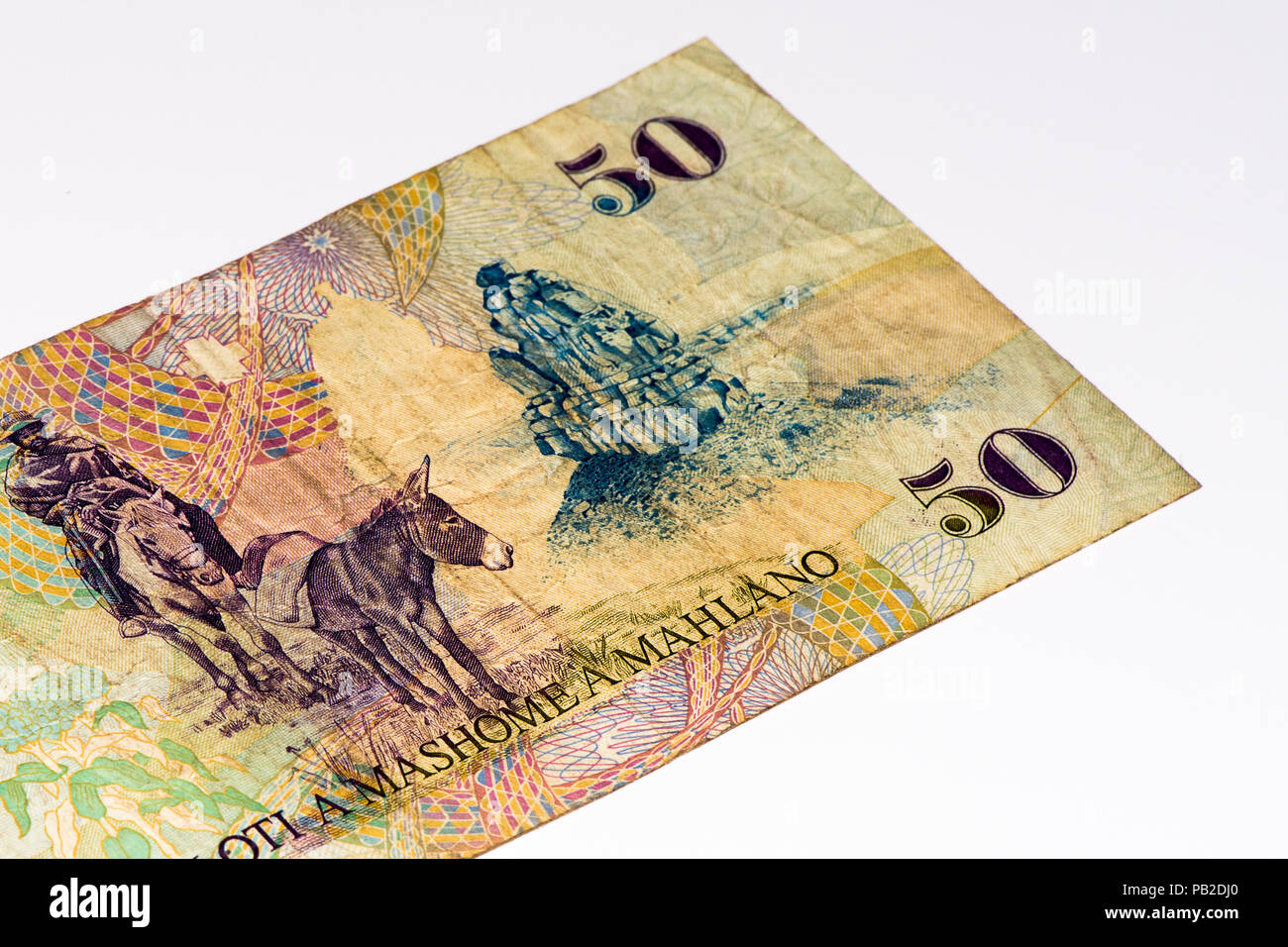 50 Lesotho loti bank note. Lesotho loti is the national currency of Lesotho Stock Photo