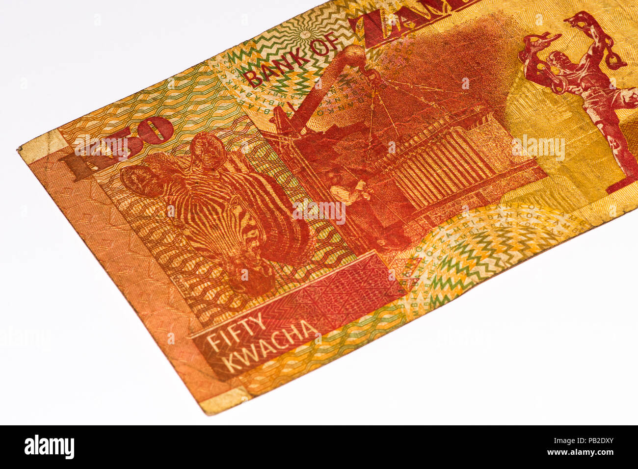 50 Zambian kwach bank note. Zambian kwacha is the national currency of Zambia Stock Photo
