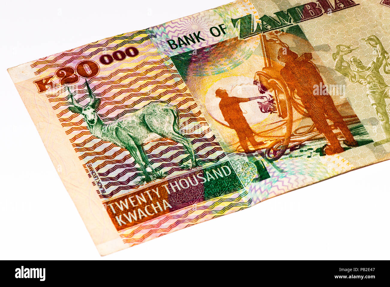 20000 Zambian kwach bank note. Zambian kwacha is the national currency