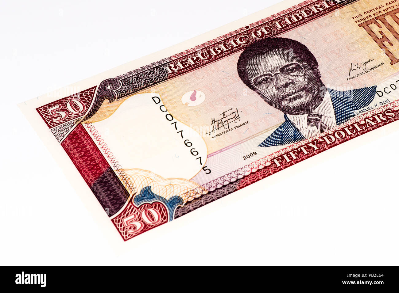 50 Liberian dollars bank note. Liberian dollars is the national