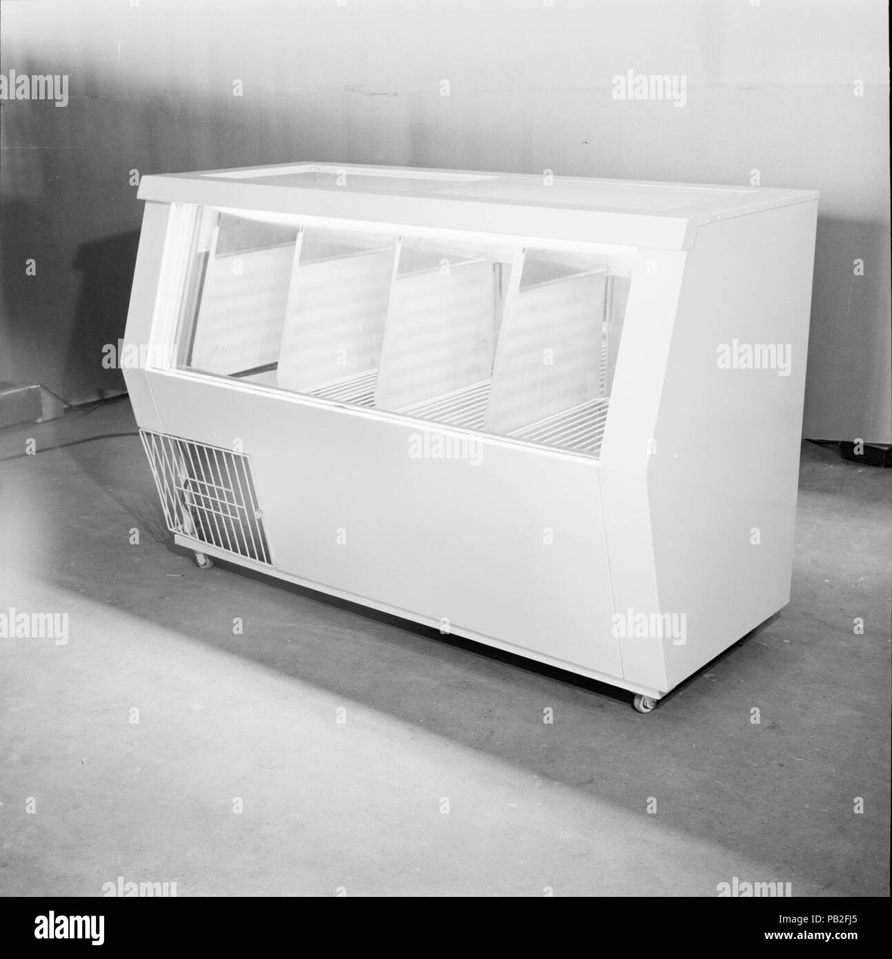 Modern freezer unit  for retail outlets constructed by the Metal Processing Plant of the Consumers' Cooperative Federation, Helsinki, Finland, 1959 Stock Photo