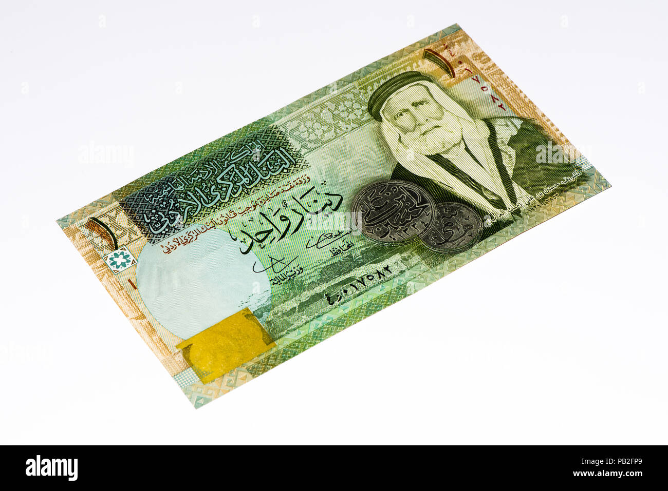 1 Jordanian dinar bank note. Jordanian dinar is the national currency