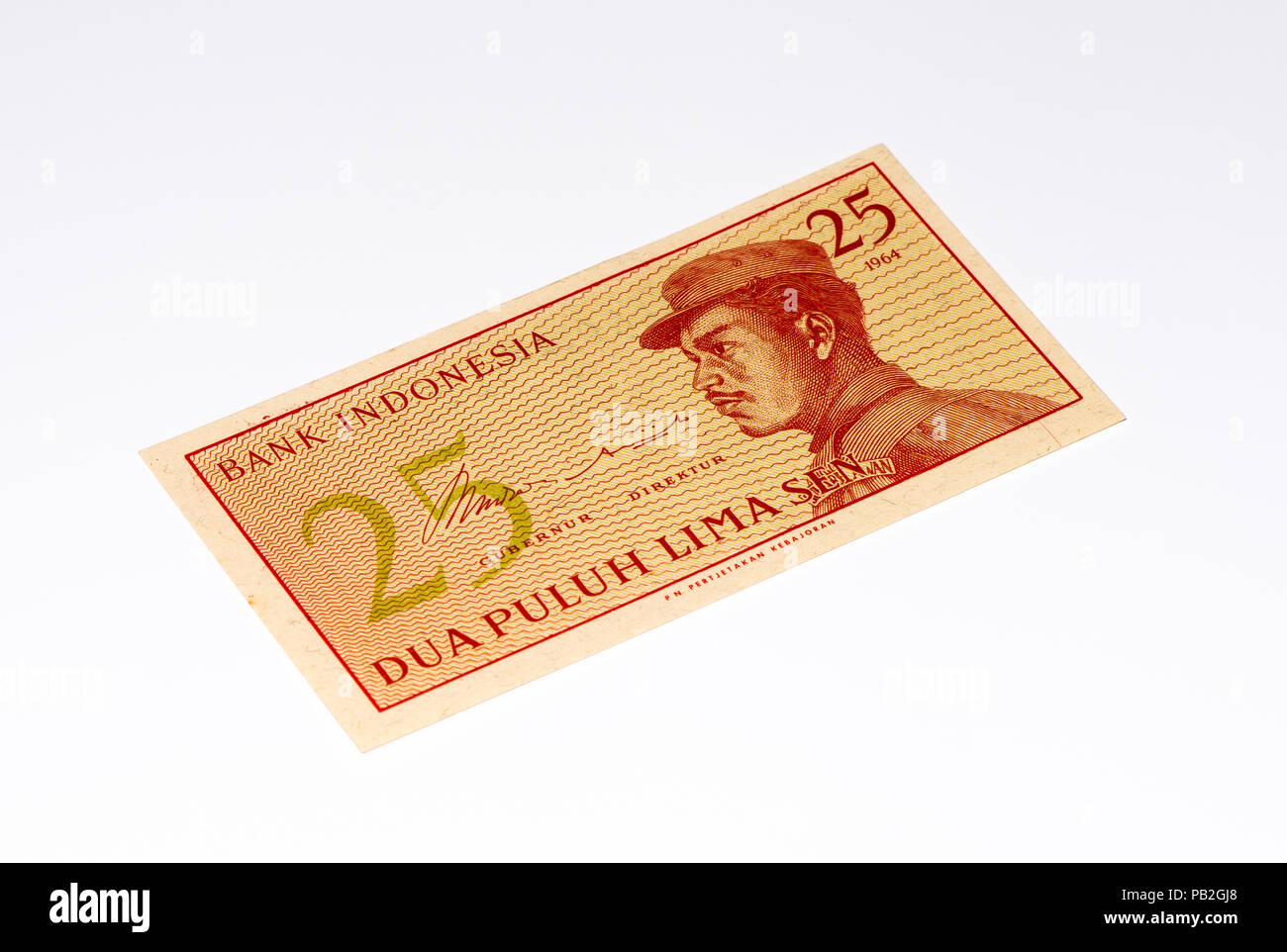 25 sen bank note. Sen is the former currency of Indonesia Stock Photo ...