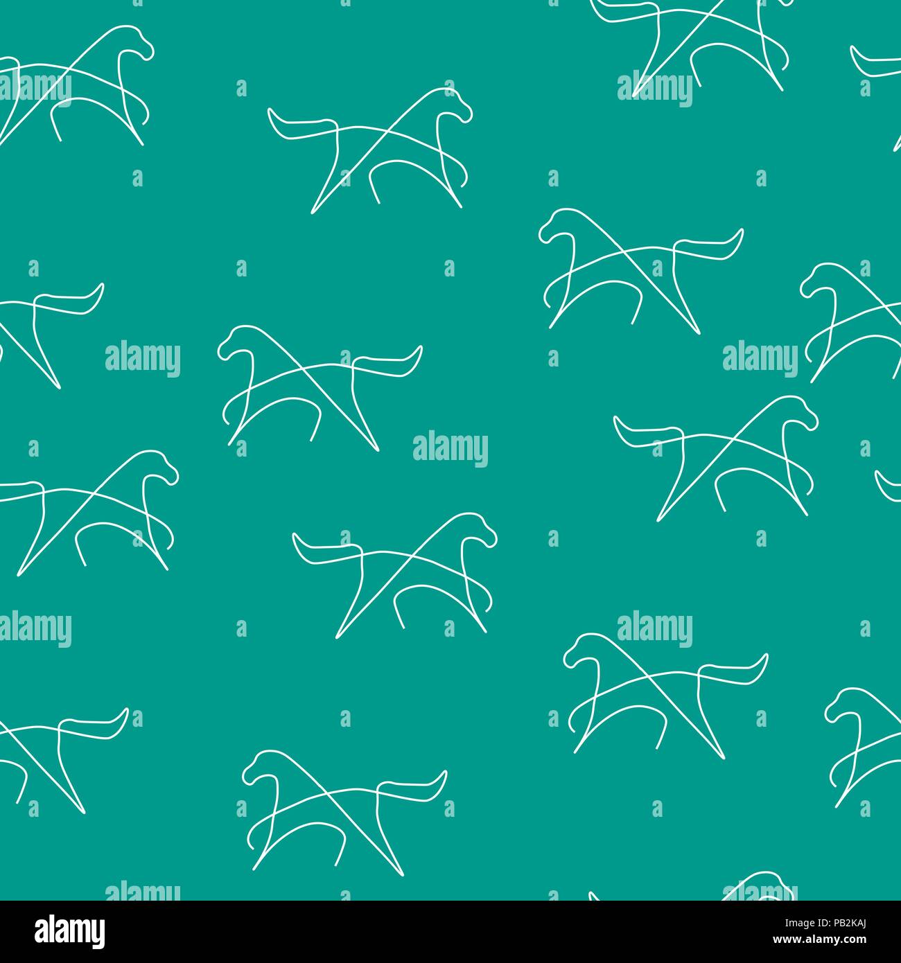 Horse animal pattern seamless. Vector illustration. Turquoise background. Stock Vector