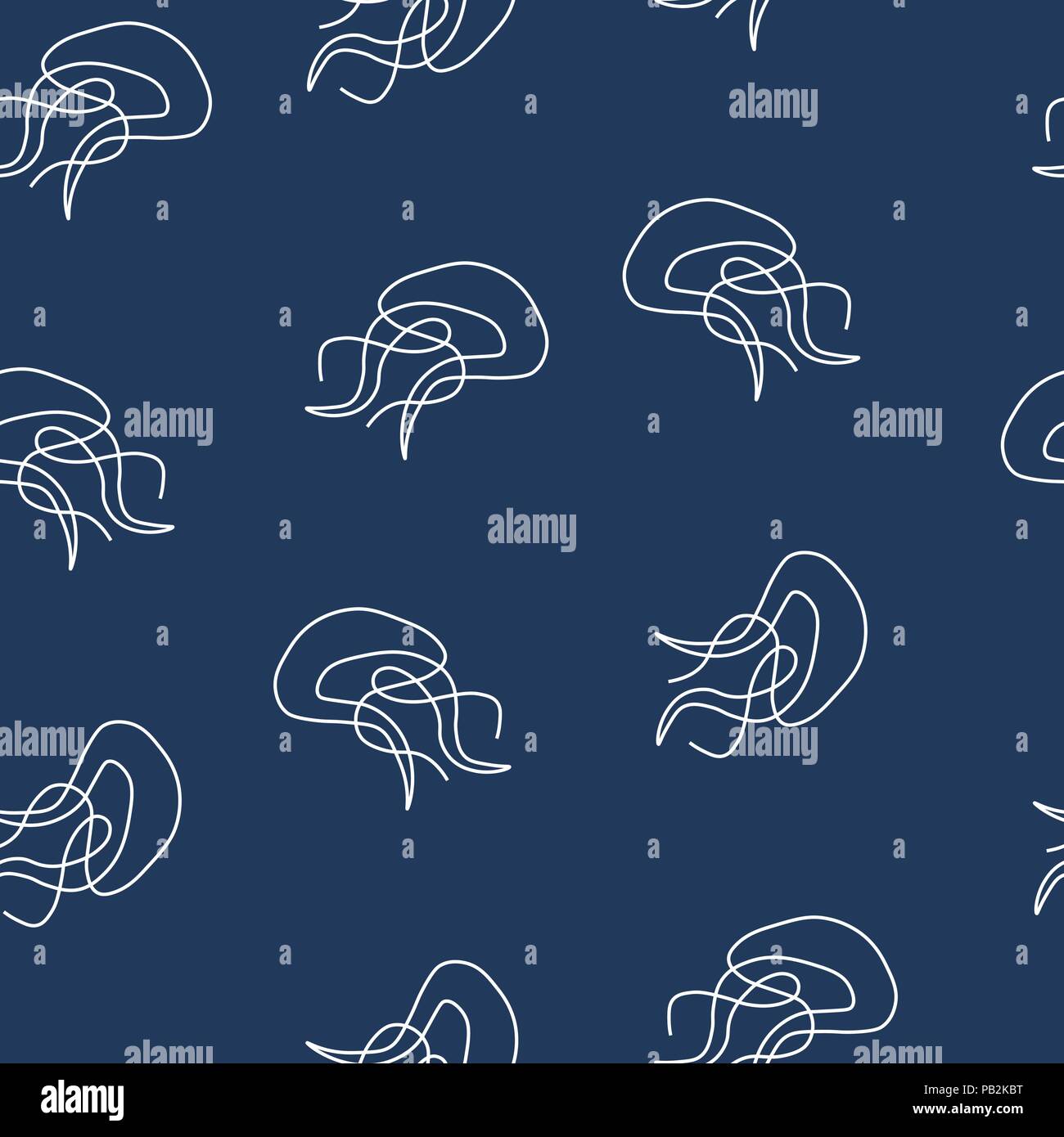 Jellyfish animal pattern seamless. Vector illustration. Dark blue background. Stock Vector