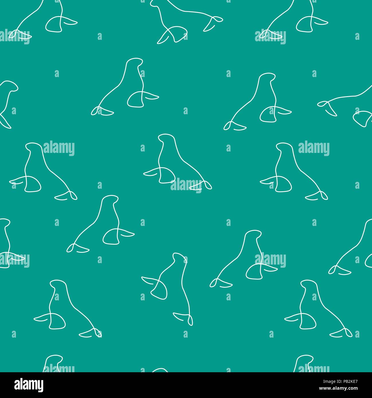 Seal animal pattern seamless. Vector illustration. Turquoise background. Stock Vector