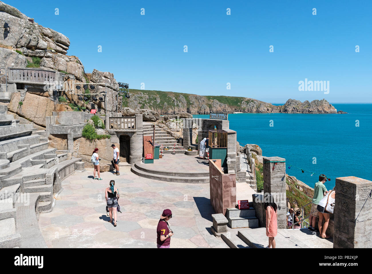 visitors at the minack an open air theatre near porthcurno in cornwall, england, britain, uk. Stock Photo