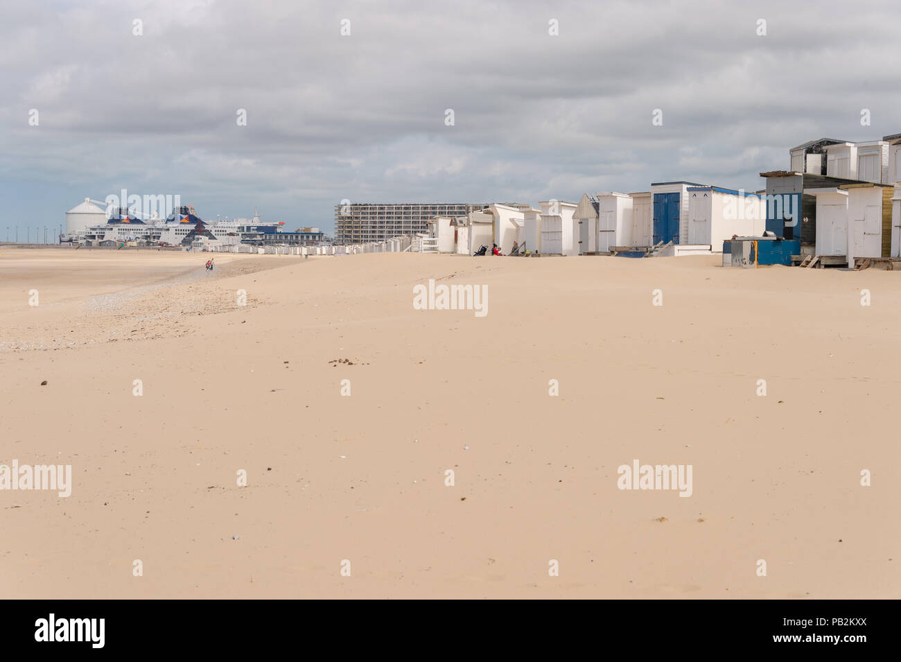 Calais, France - 19 June 2018: Beach cabins on the sand in the summertime Stock Photo
