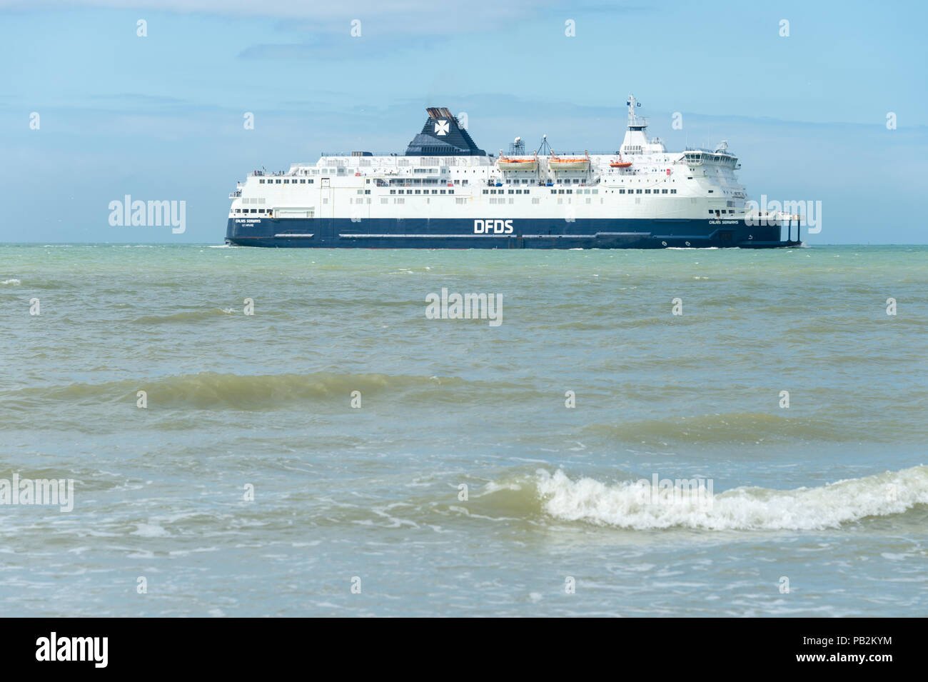 Calais, France - 19 June 2018: a DFDS cross Channel ferry is arriving to Calais Stock Photo