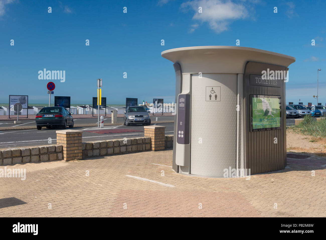 Calais, France - 19 June 2018: 'Sanisette' public toilet along the seafront. Stock Photo