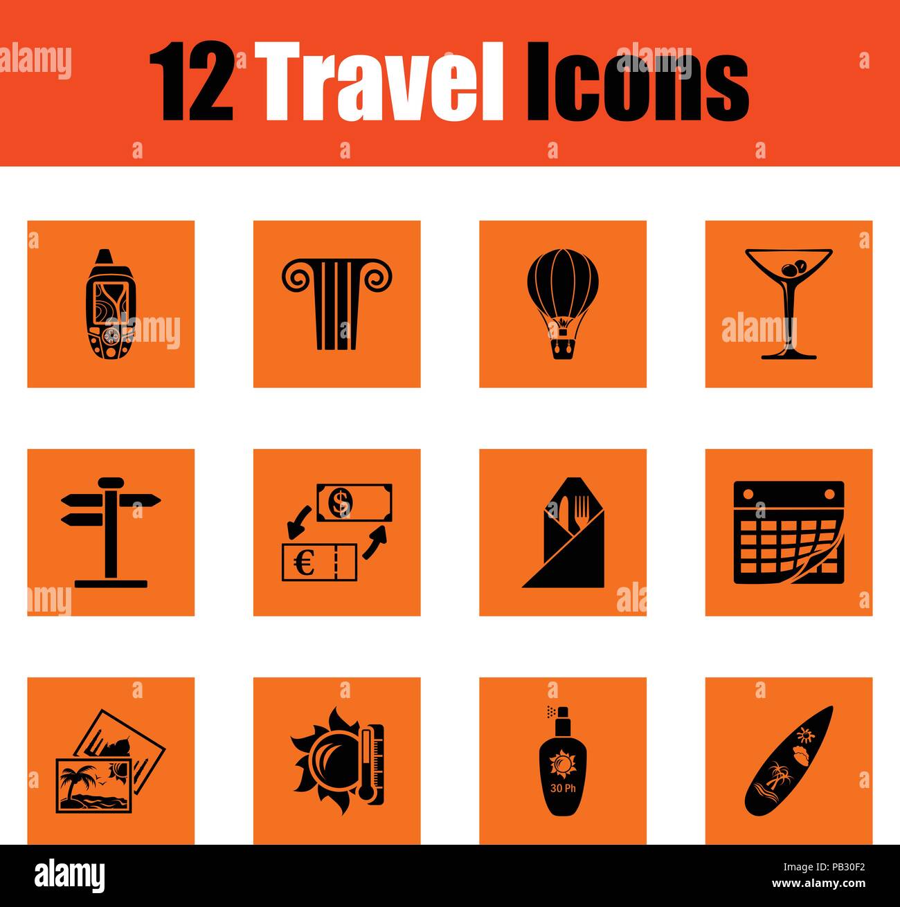 Travel icon set. Orange design. Vector illustration. Stock Vector