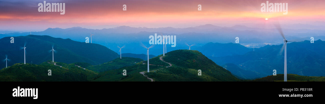 Renewable energy wind turbines on the mountain Stock Photo