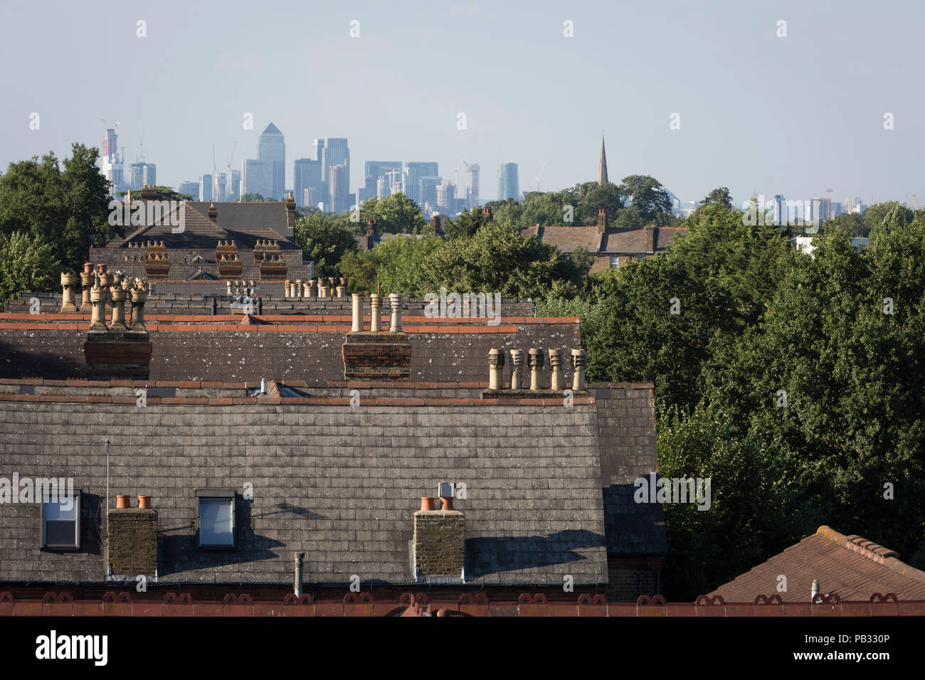 The rooftops of Sydenham houses and in the distance, the tall buildings