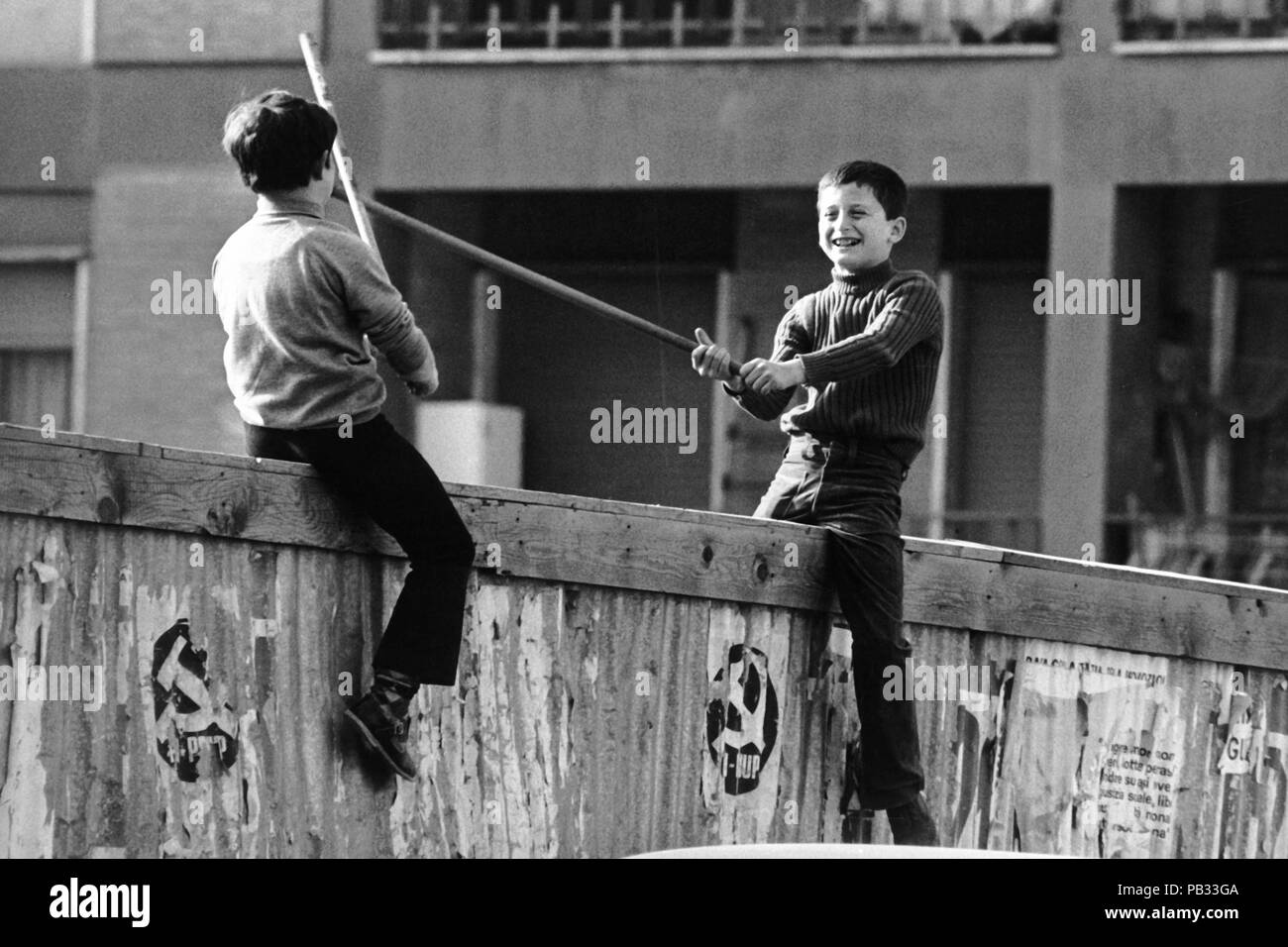 italy, palermo, boys playing, 1970 Stock Photo