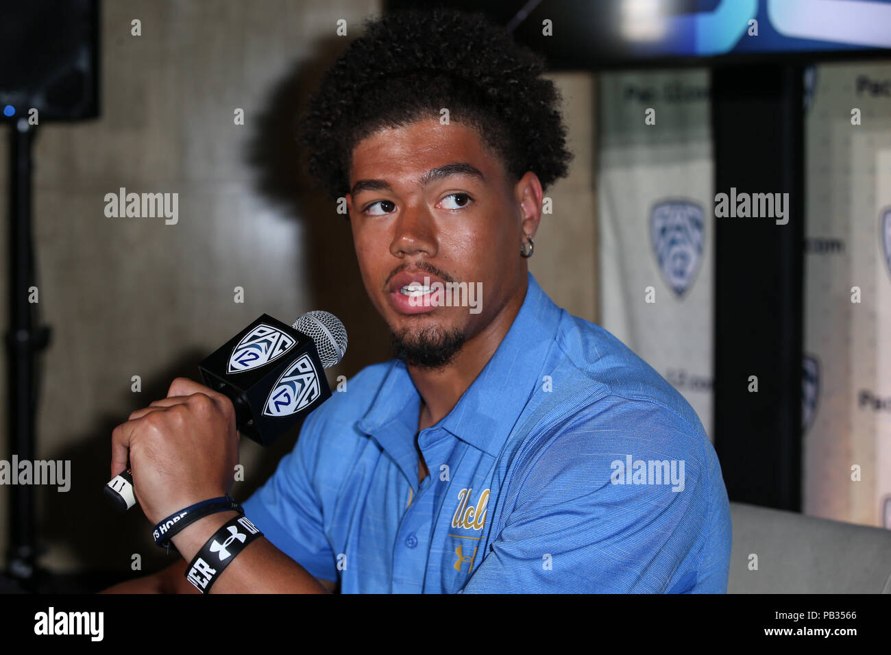 UCLA Bruins Josh Woods (LB) during the PAC-12 Football Media Day 2018. Live at Ray Dolby Ballroom at the Hollywood and Highland Entertainment Center in Los Angeles, Ca. on July 25, 2018 (Photo by Jevone Moore/Full Image 360) Stock Photo