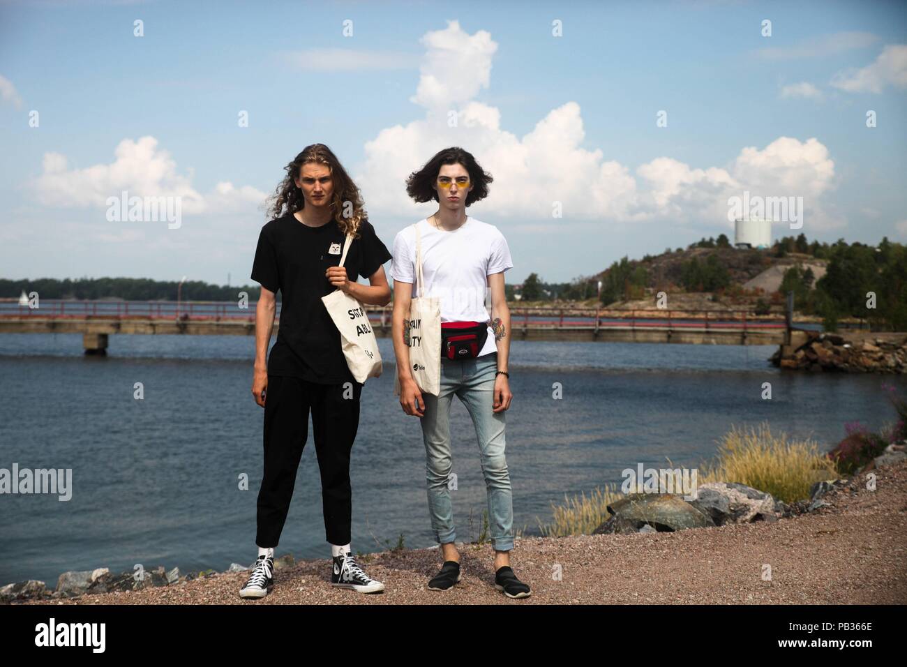 Helsinki, Finland. 24th July, 2018. Models posing outside during Helsinki Fashion Week - July 24, 2018 - Credit: Runway Manhattan | usage worldwide/dpa/Alamy Live News Stock Photo