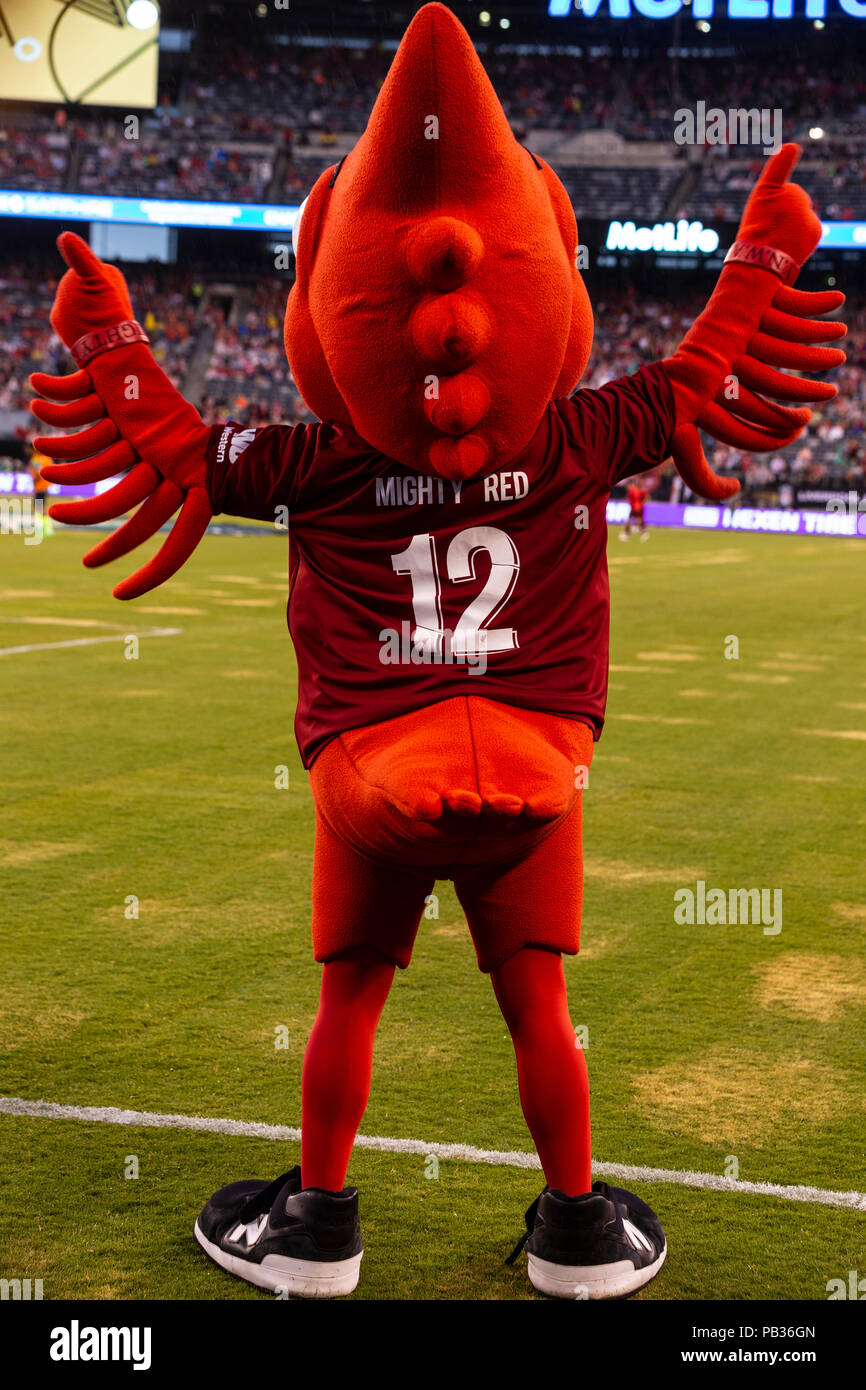 East Rutherford, NJ - July 25, 2018: Mighty Red mascot of Liverpool FC attends ICC game against Manchester City at MetLife stadium Liverpool won 2 - 1 Credit: lev radin/Alamy Live News Stock Photo